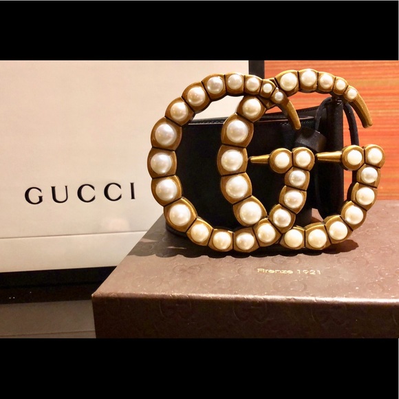 gucci wide pearl belt